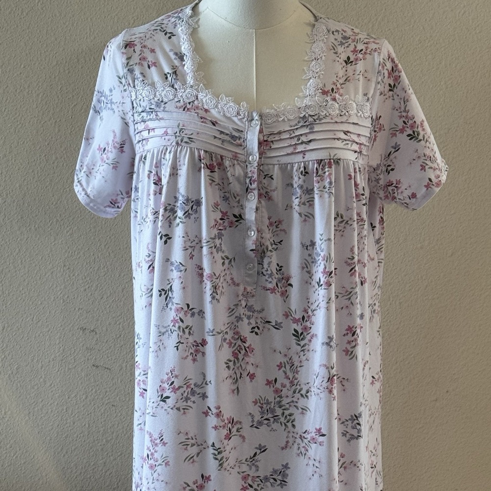 Laura Ashley Floral Nightgown M Cottagecore Lace Trim‎ Sleep Dress Pink